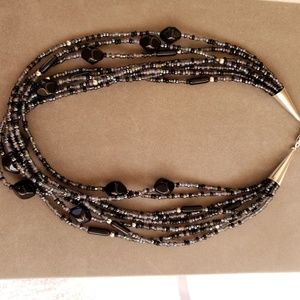 Multy strand Black, gray bead necklace